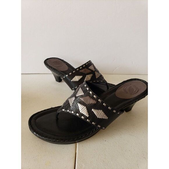 Women's Leather Toe Post Heel Sandals Chocolate Aztec Size 7.5  NWOT - Picture 6 of 8